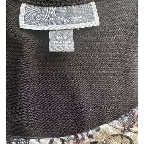JM Collection Petite Black/Silver Splice Embellished Asymmetrical Top Small - Picture 3 of 10
